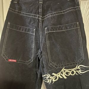 Vintage black JNCO embroidered tribal jeans. No fray bottoms